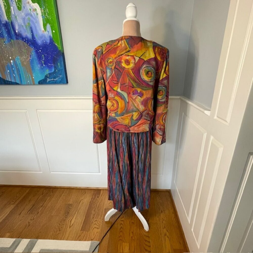 Vintage 80's Boho Marsha Brander Palazzo Pant & Blazer Suit Set Artsy Abstract 8 - Picture 5 of 16